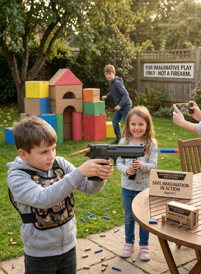 REZZOSS Ultimate Foam Dart Blaster Toy Kit 1:1: Scale Model – Manual Cocking Slide Action Launcher with Shell Ejection Simulation | Includes 10 Soft Foam Darts, 8 Gold Casings & Detachable Mock Suppressor | Best Outdoor Active Game Gift for Kids Ages 8+ - Image 4