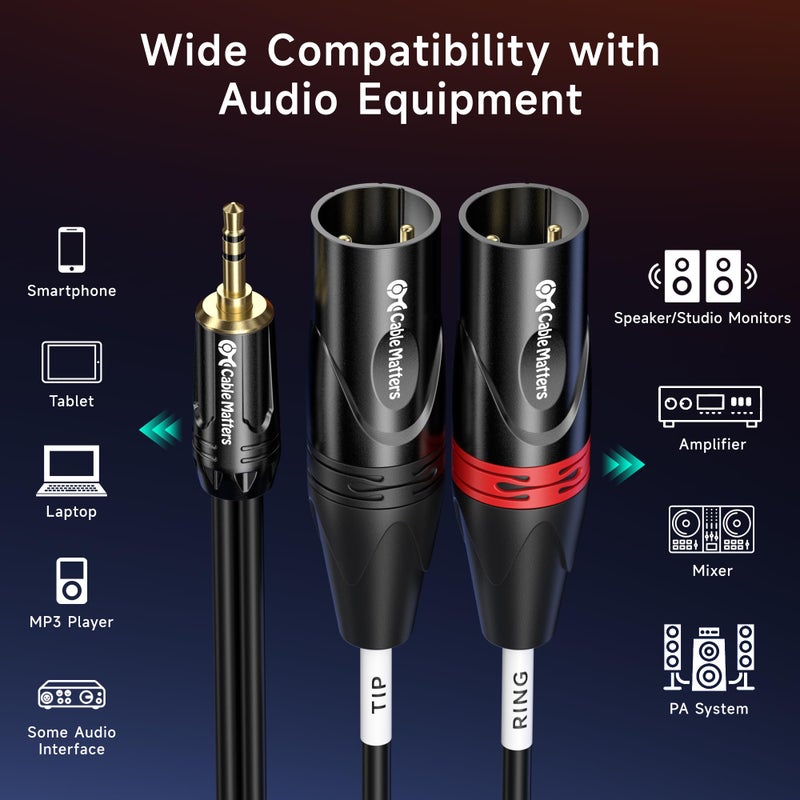 Cable Matters 3.5mm 1/8 Inch TRS to 2 XLR Cable 3 ft, Male to Male Aux to Dual XLR Breakout Cable - Image 5