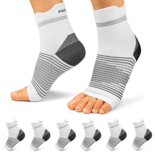 Plantar Fasciitis Sock 6 Pairs for Men and Women Compression Foot Sleeves with Arch and Ankle Support White Small
