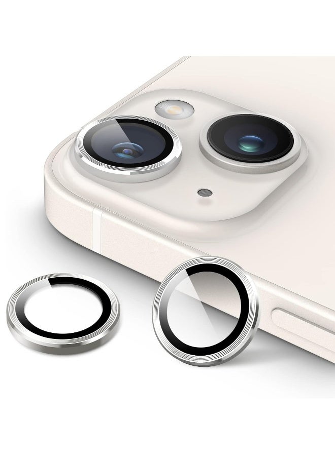 DUSALA Camera Lens Protector for iPhone 13 and iPhone 13 Mini , 9H Tempered Glass Metal Individual Ring Cover, HD Clear, 1 Set (Silver) - Image 1