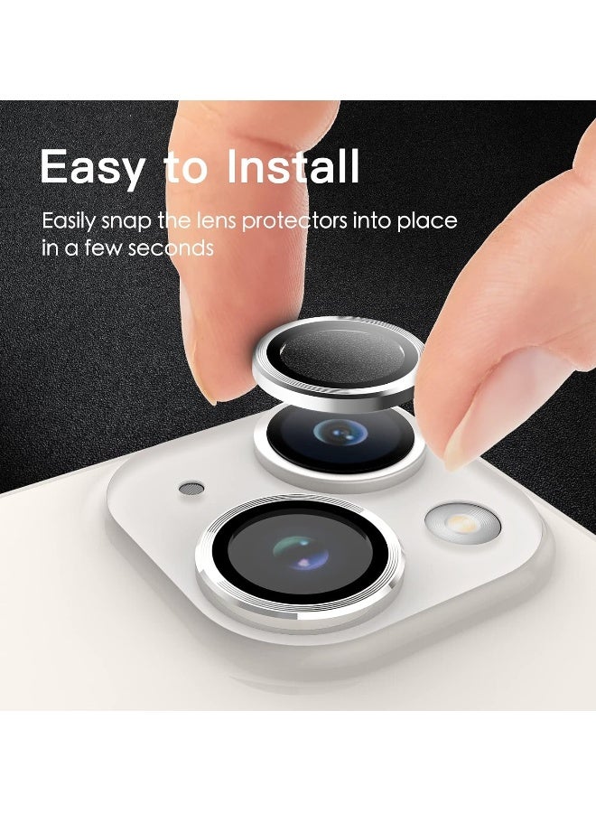 DUSALA Camera Lens Protector for iPhone 13 and iPhone 13 Mini , 9H Tempered Glass Metal Individual Ring Cover, HD Clear, 1 Set (Silver) - Image 3