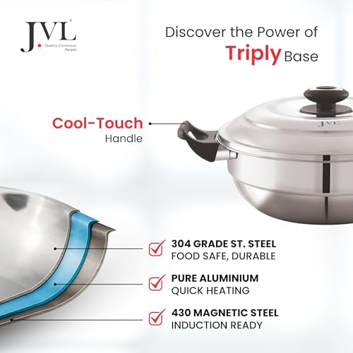JVL Triply 5-in-1 Multi Kadai Steamer with Stainless Steel lid, Bottom Kadai, 2 Dhokla, 2Idli Plates(14 Idlies), 1 Steamer Plate & 1 Mini Idli Plate – Induction & Gas Compatible (Big (3.5L)) - Image 4