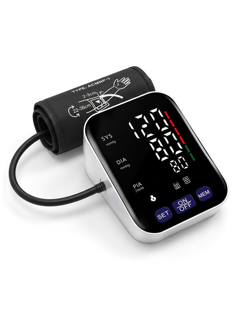 جهاز قياس ضغط الدم الرقمي، شاشة LCD لمراقبة ضغط الدم المنزلي، جهاز قياس ضغط الدم للذراع العلوي مع كفة كبيرة قابلة للتعديل تلقائيًا، ذاكرة وإرشاد صوتي - Image 1