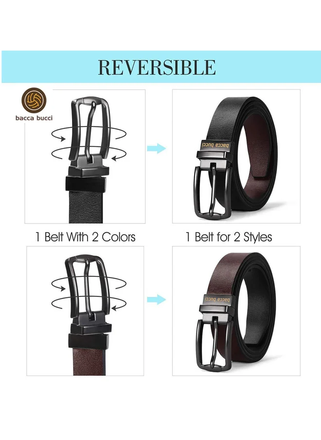 Bacca Bucci  Men's Reversible Black and Brown Leather Solid Belt for Men | Best Price UAE