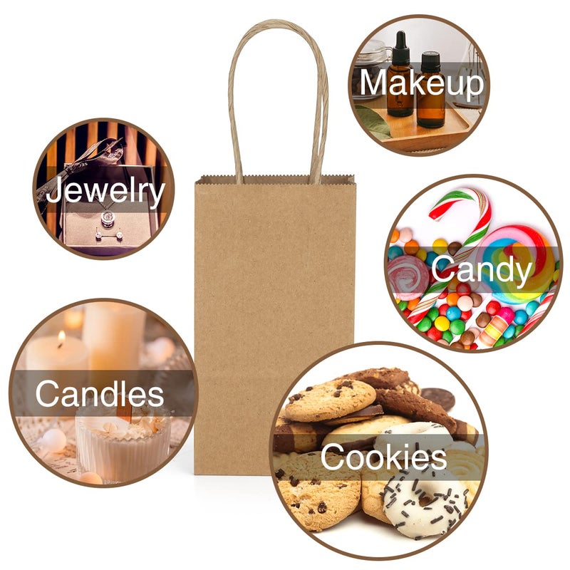 Poever Small Kraft Paper Bags 25 Pack Mini Brown Paper Bags 3.5x2.4x6.7 Small Gift Bags with Handles Bulk for Party Favor Business - Image 4