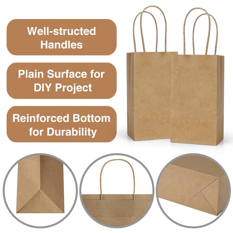 Poever Small Kraft Paper Bags 25 Pack Mini Brown Paper Bags 3.5x2.4x6.7 Small Gift Bags with Handles Bulk for Party Favor Business - Image 3