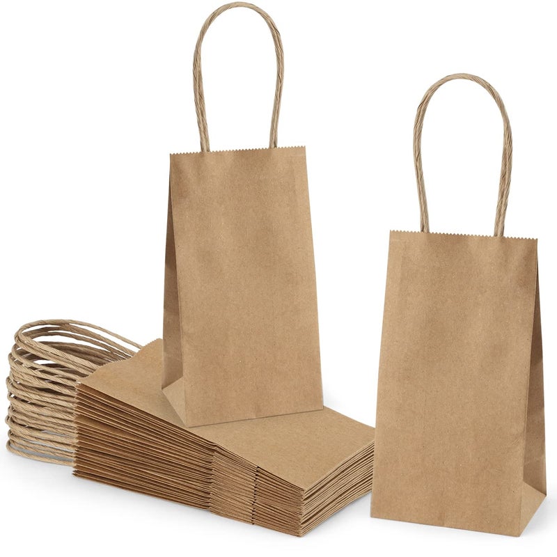 Poever Small Kraft Paper Bags 25 Pack Mini Brown Paper Bags 3.5x2.4x6.7 Small Gift Bags with Handles Bulk for Party Favor Business - Image 1