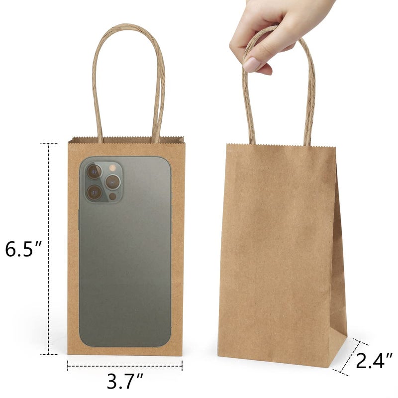 Poever Small Kraft Paper Bags 25 Pack Mini Brown Paper Bags 3.5x2.4x6.7 Small Gift Bags with Handles Bulk for Party Favor Business - Image 2