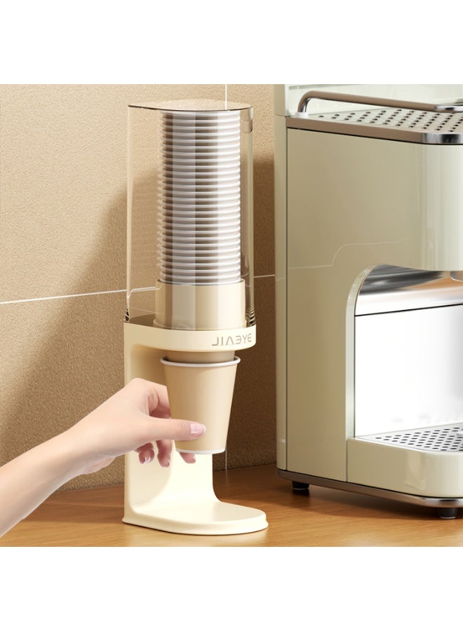 Wall-mounted or tabletop cup organizer with hygienic one-touch dispenser - Large plastic cup holder for space-saving vertical storage with multiple compartments and no-drilling installation for the kitchen, office, or bathroom - Durable and easy to clean (modern white design) - Image 2
