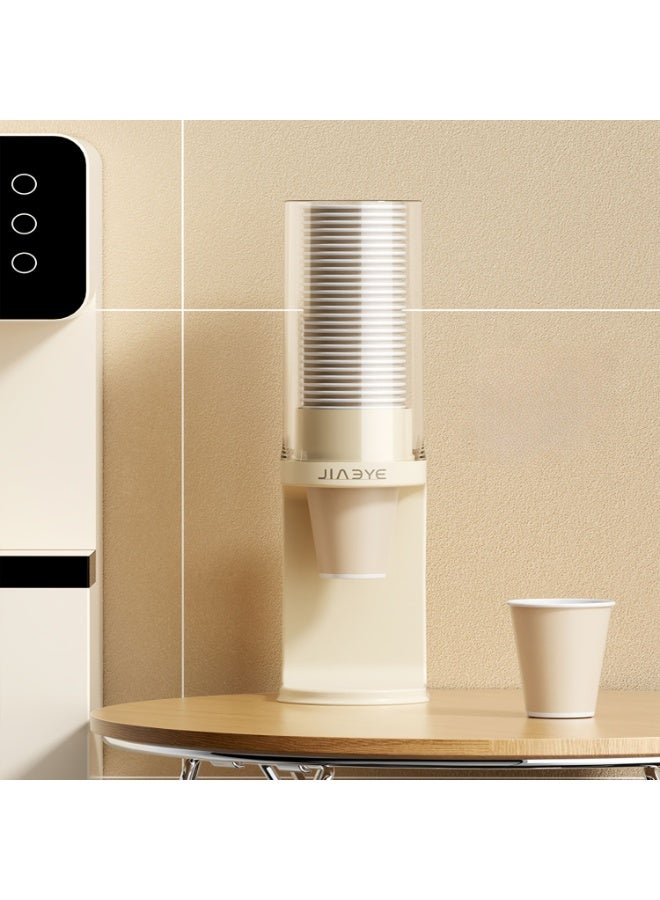 Wall-mounted or tabletop cup organizer with hygienic one-touch dispenser - Large plastic cup holder for space-saving vertical storage with multiple compartments and no-drilling installation for the kitchen, office, or bathroom - Durable and easy to clean (modern white design) - Image 3