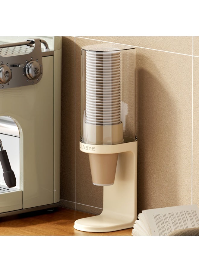 Wall-mounted or tabletop cup organizer with hygienic one-touch dispenser - Large plastic cup holder for space-saving vertical storage with multiple compartments and no-drilling installation for the kitchen, office, or bathroom - Durable and easy to clean (modern white design) - Image 4
