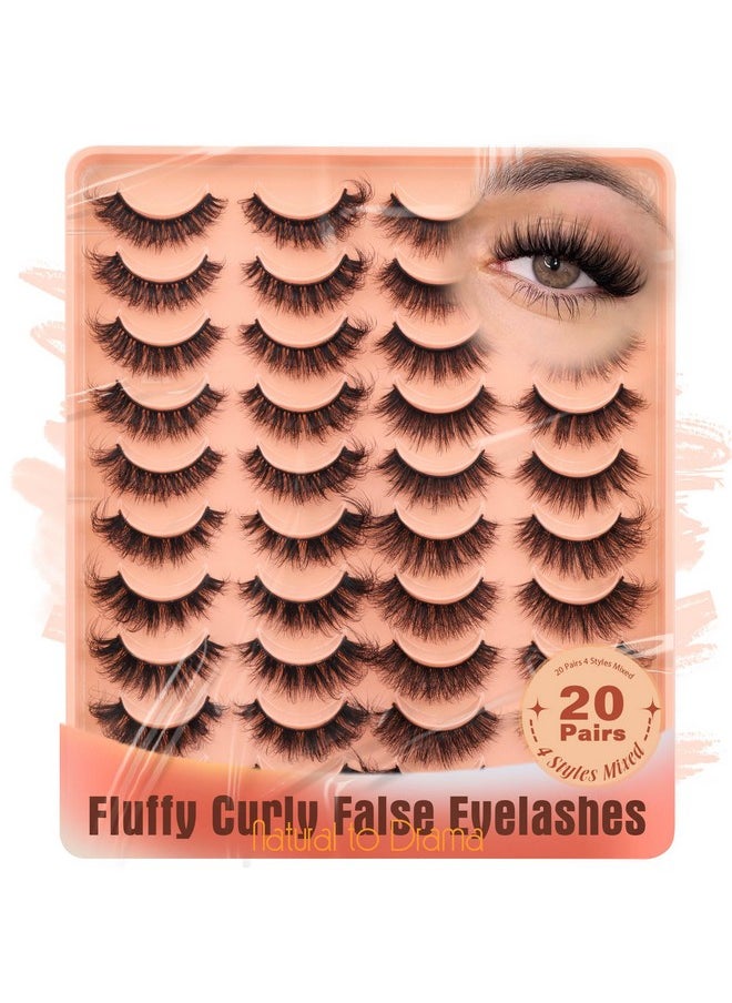 ALICROWN HAIR 20 Pairs False Eyelashes Natural Look Lashes Mink Fluffy Fake Eyelashes Wispy Strip False Lashes 4 Styles Mixed Thick Volume Faux Mink Eyelashes Alicrown  - Image 1