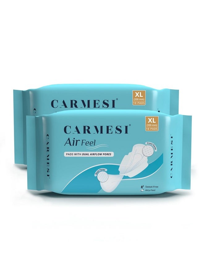 CARMESI Air Feel Sanitary Pads With Dual Airflow Pores - 20 Xl Pads With Wide Back | Airy, Dry, Sweat-Free, Lightweight & Ultra-Thin | Super-Absorbent Core | Non-Toxic, Pack Of 2  - Image 1