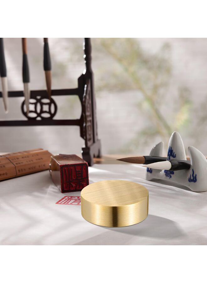 LAMAY 2 Pcs Calligraphy Paperweight, 1.97" Brass Round Block, Round Ruler Drawing Paperweight, Calligraphy Accessory, Chinese Calligraphy Tools, Golden - Image 4