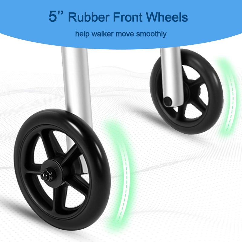Loyoda Walkers for Seniors, Folding Walker with Ski Glides 5'' Front Wheel Medical Lightweight Walker Height Adjustable Aluminum Standard Walker for Handicap and Adults (Silver) - Image 5