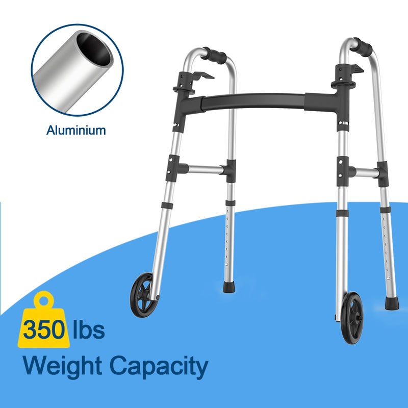 Loyoda Walkers for Seniors, Folding Walker with Ski Glides 5'' Front Wheel Medical Lightweight Walker Height Adjustable Aluminum Standard Walker for Handicap and Adults (Silver) - Image 4