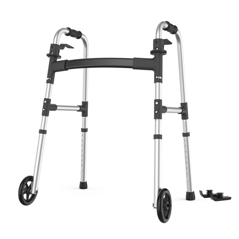Loyoda Walkers for Seniors, Folding Walker with Ski Glides 5'' Front Wheel Medical Lightweight Walker Height Adjustable Aluminum Standard Walker for Handicap and Adults (Silver) - Image 1
