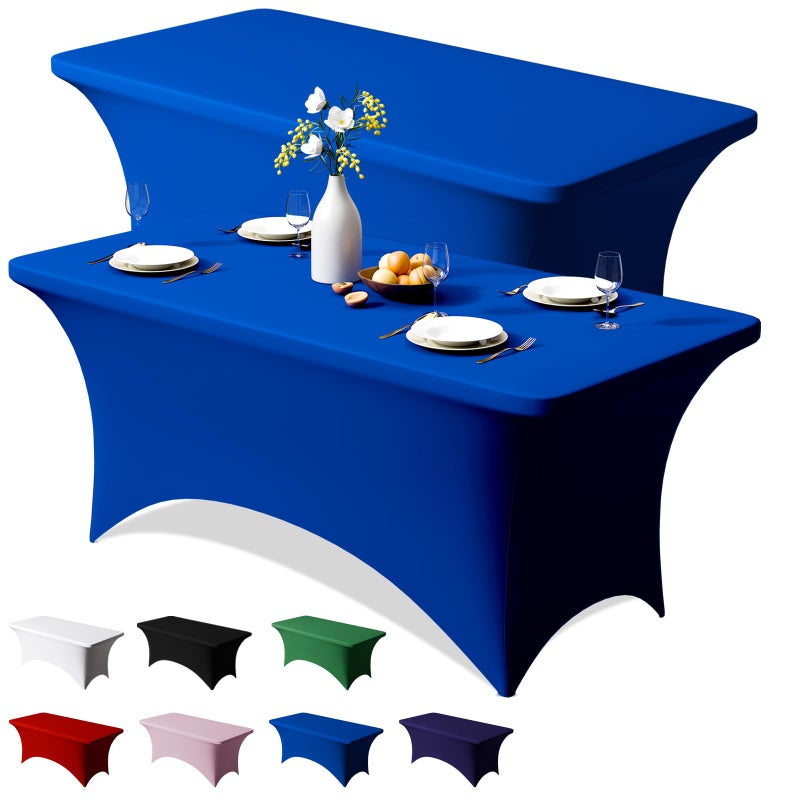 Trlyc 2 Pack 6FT Spandex Table Cloth - 72 x 30 Inch Rectangular Stretch Tablecloth, Wrinkle Resistant Scretch Table Cover for Wedding, Party, Banquet, Picnic, Outdoor Decoration (2Pcs,Royal Blue) - Image 1