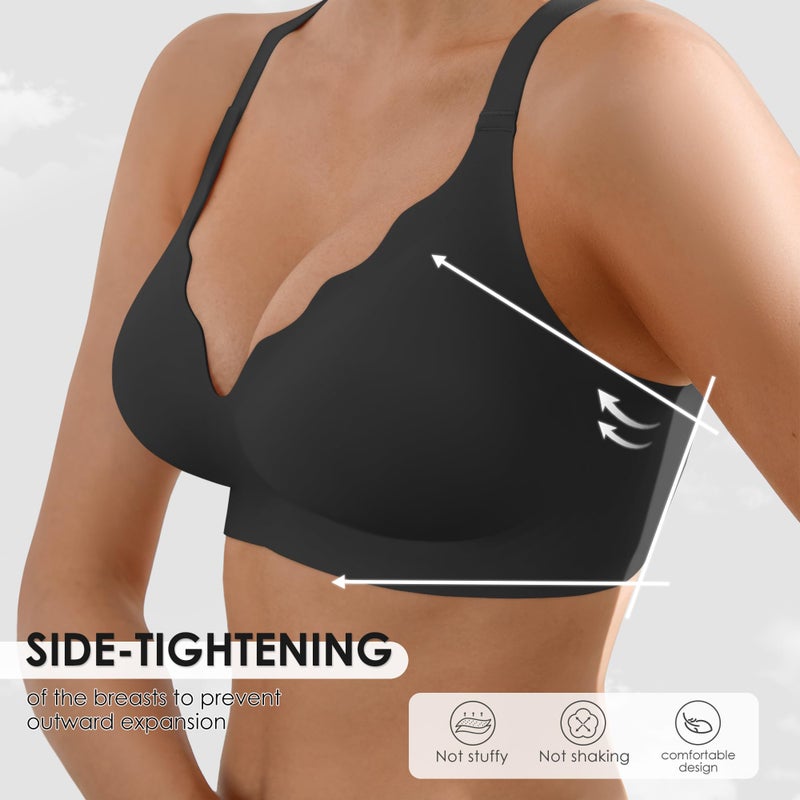 DEANGELMON Seamless Wireless Bra for Women with Support - No Underwire Full Coverage Push Up Comfort Bras - Back Fat Smoothing No Wire Bralette for Womens - Padded Soft Lift Bralettes(Black,XXL) - Image 5