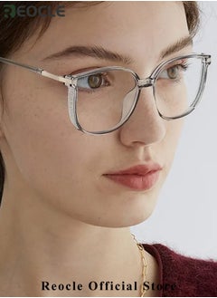 REOCLE Women's Progressive Multifocus Reading Glasses Spring Hinge Blue Light Blocking Glasses Large Square Reading Glasses  - Image 2