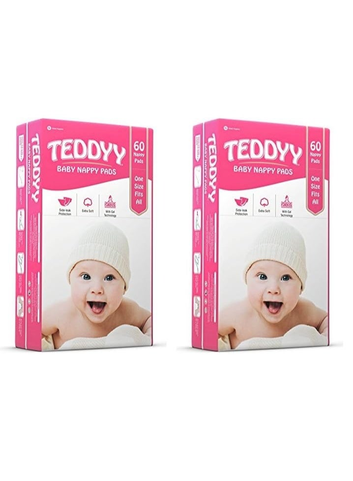 TEDDYY Baby Nappy Pads 60 Pads - Free Size, Side - Leak Protection, Soft Gel (Pack of 2) - Image 3