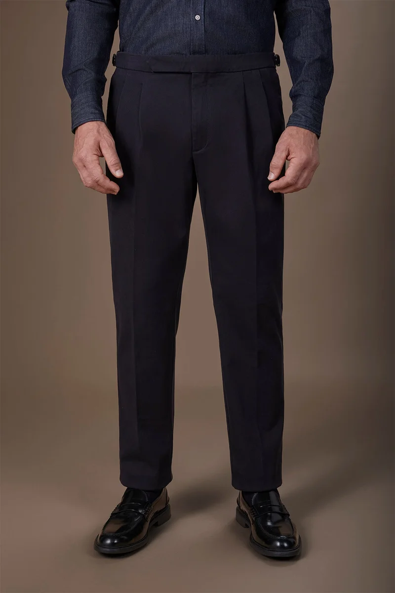 Men's heavy canvas trousers with double pinces and comfort fit - Dk Blue