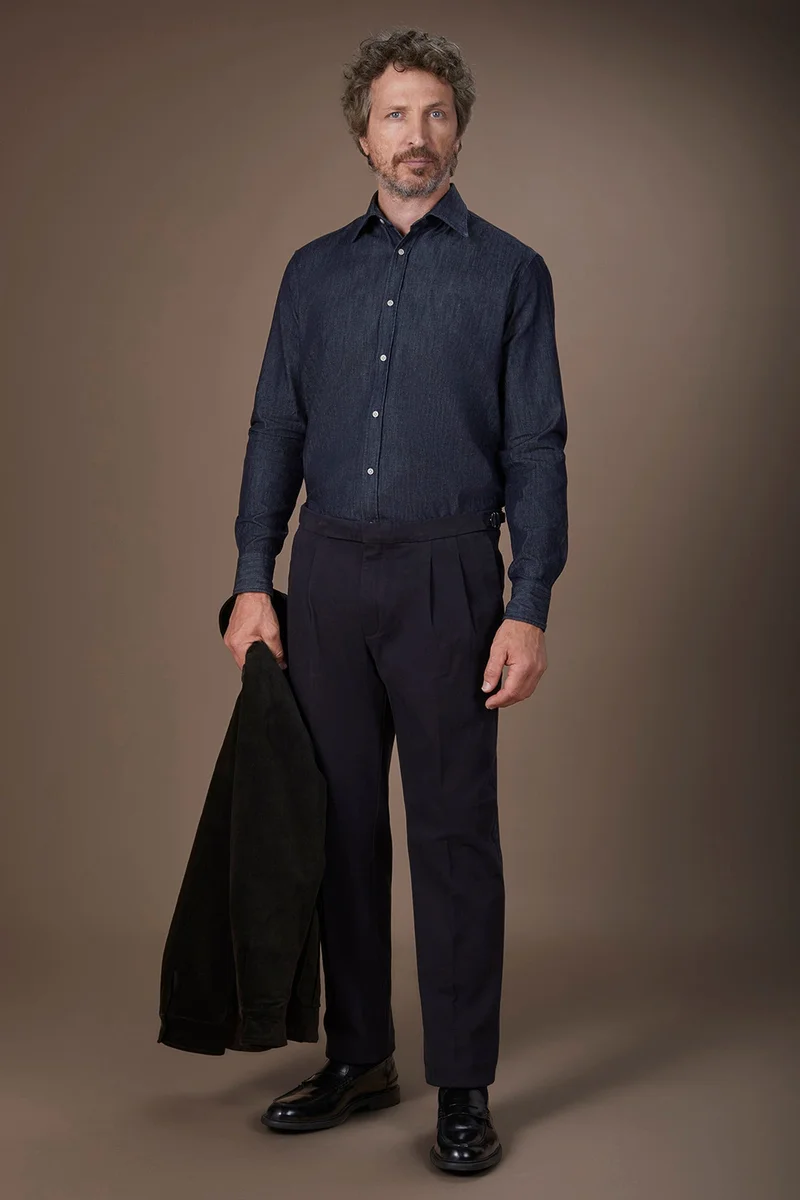 Doppelganger Blue Men's heavy canvas trousers with double pinces and comfort fit - DK Blue for Men | Best Price UAE