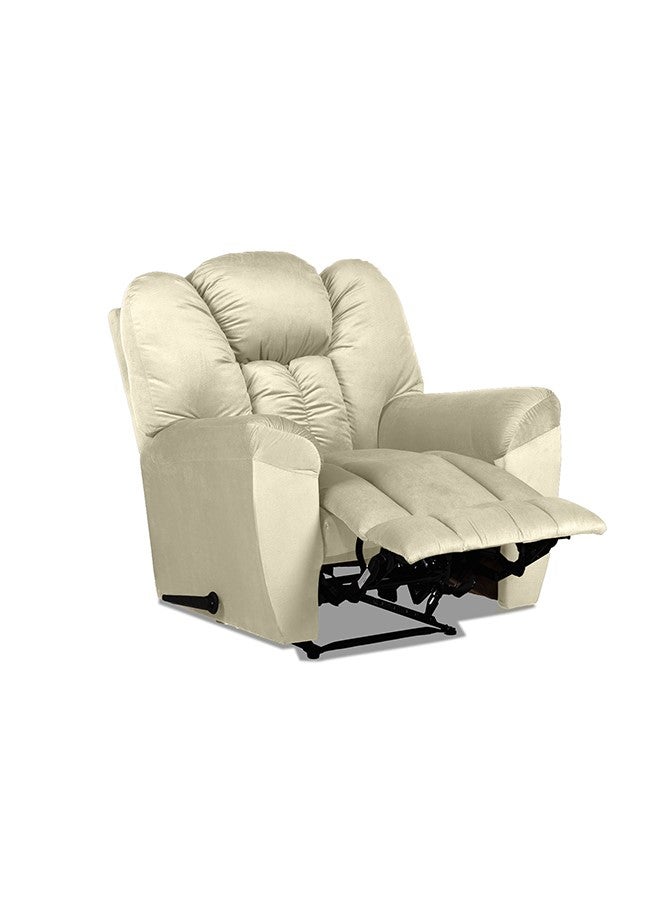 PENHALIGON'S Velvet Upholstered Rocking & Rotating Recliner Chair With Bed Mode - Light Beige - 90x100x80cm - Image 2