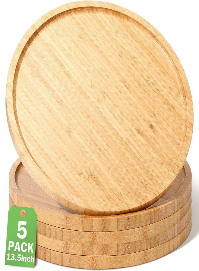 Meanplan 5 Pcs Round Wood Board Bulk Bamboo Serving Platter Wooden Tray Charcuterie Cutting Board with Rim for Fruit Bread Salad Pizza Kitchen Counter Home Dinning Coffee Table(13.5 Inch) - Image 1