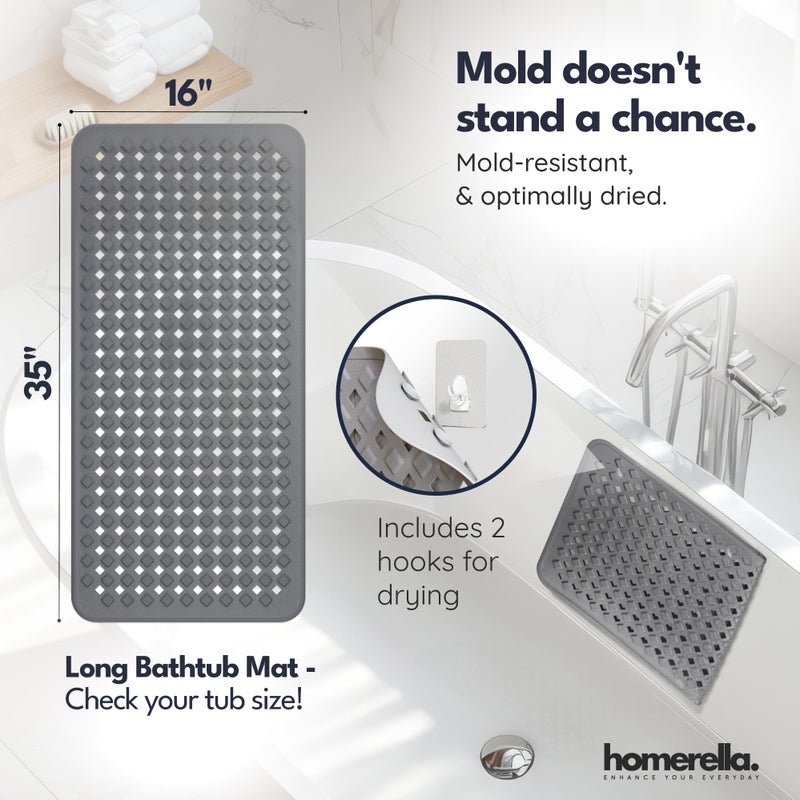 Homerella Bathtub Mat Non Slip 35x16 - homerellaÂ® Bath Mat Incl. Hooks for Drying, Extra Long, 100% BPA Free, Shower Mat Non Slip Anti Mold, Machine Washable, Shower Mats for Inside Shower Mildew Resistant - Image 3