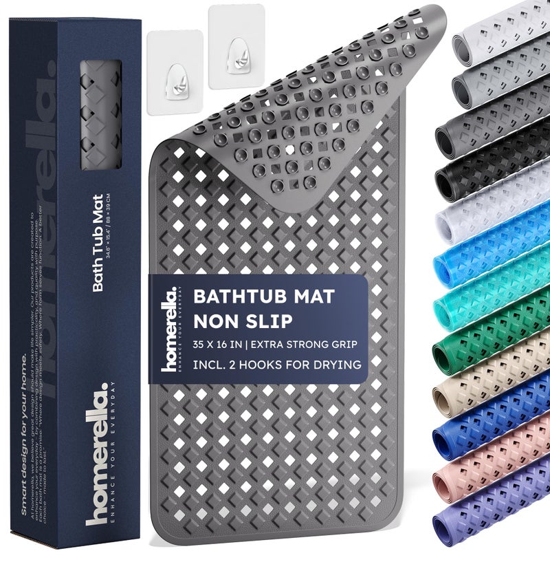 Homerella Bathtub Mat Non Slip 35x16 - homerellaÂ® Bath Mat Incl. Hooks for Drying, Extra Long, 100% BPA Free, Shower Mat Non Slip Anti Mold, Machine Washable, Shower Mats for Inside Shower Mildew Resistant - Image 1