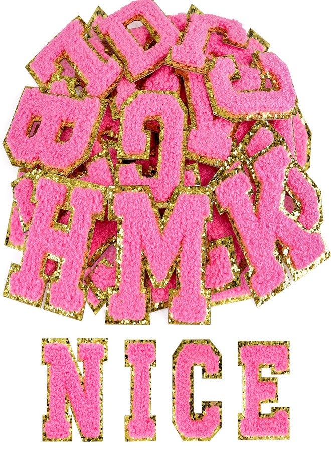 ASTARON 26 Pcs Self Adhesive Letter Patches Chenille Letters Stickers, A-Z Embroidered Applique Patches Alphabet Cloth Patch for Clothes, Bags, Hat, Phone Case, DIY Accessories (Medium Pink) - Image 1