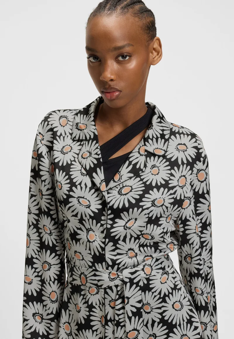 HUGO Daisy-print shirt dress with tie belt