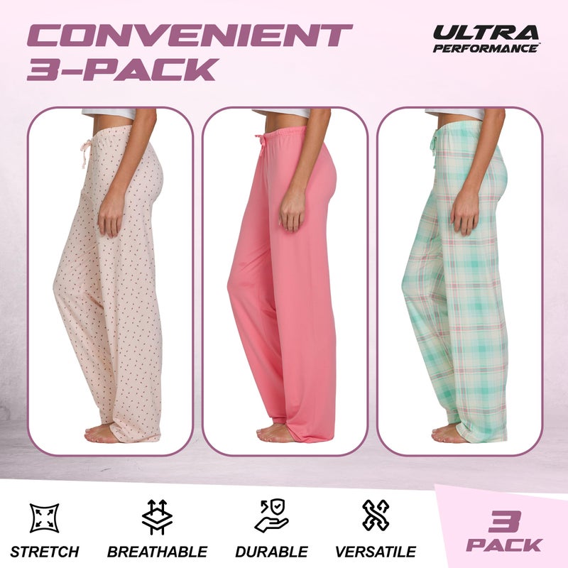 Ultra Performance Womens Pajama PJ Pants 3 Pack Lounge Bottoms Pajamas for Women (Avail in Plus Sizes) - Image 5