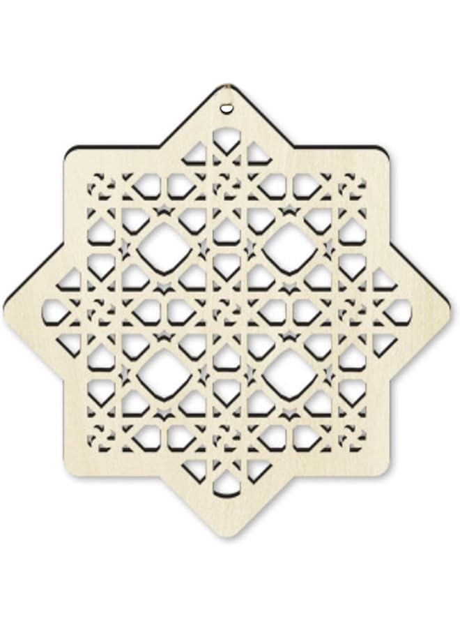erorex 9Pcs Ramadan Wooden Pendant Ornament Eid Mubarak Decoration Moon Star Wind Light Lotus Flower Shape Pendant Ornament For Ramadan Mubarak Corban Decorations  - Image 5