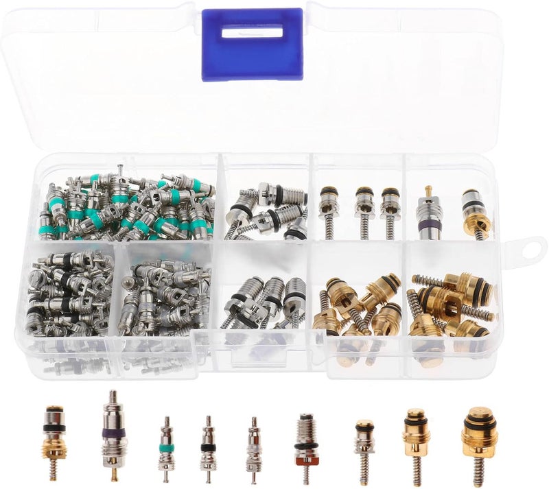 Kesoto 134pcs Assorted A/C Schrader Valves R134a Kit 11 Kinds of AC Valve Core - Image 1