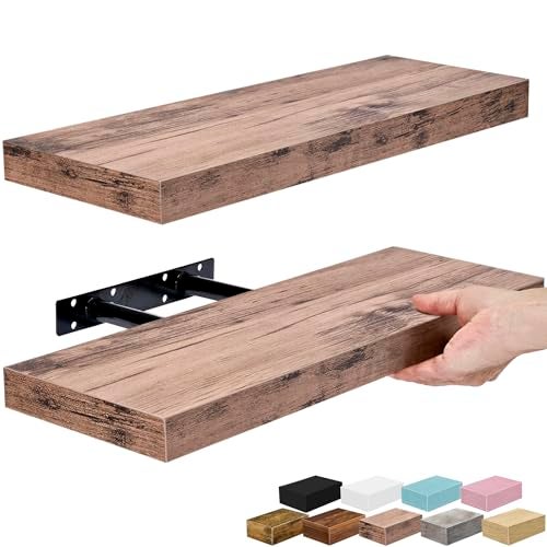 Sorbus Floating Shelves for Wall – 16 Inch Floating Shelf for Kitchen, Bedroom, Living Room, Bathroom, Home & Wall Decor - Mounted Bathroom Shelves with Invisible Brackets (Mahogany, 2 Pack) - Image 1