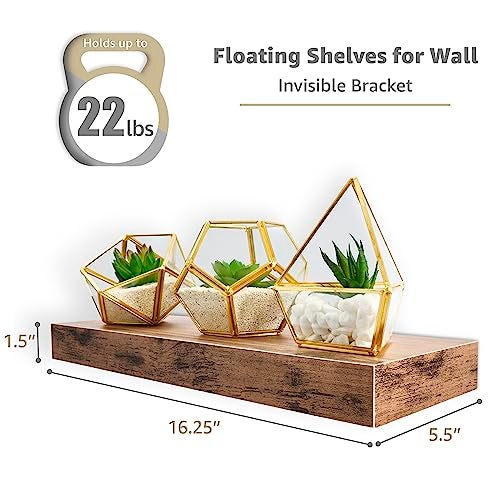 Sorbus Floating Shelves for Wall – 16 Inch Floating Shelf for Kitchen, Bedroom, Living Room, Bathroom, Home & Wall Decor - Mounted Bathroom Shelves with Invisible Brackets (Mahogany, 2 Pack) - Image 2
