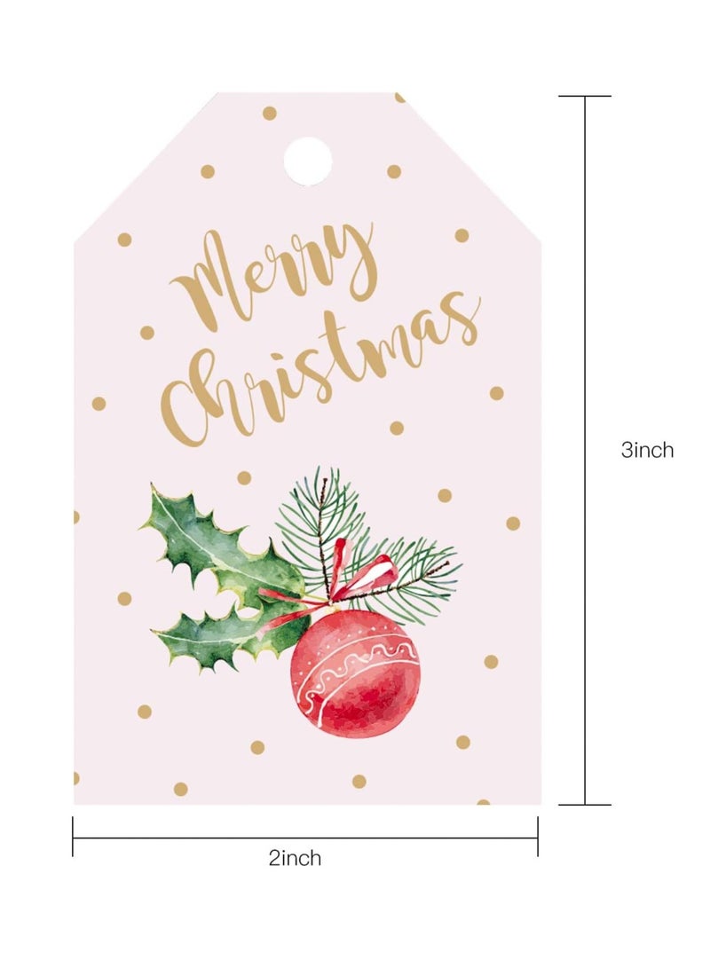 ٩٦ قطعة من كروت علامات ورقية كريسماس  مع خيوط دوبار -  للهدايا بعد تغليفها  لعطلة   عيد الميلاد مع خيوط الجوت الطبيعية ، ٦ اشكال مختلفة ملونة - Image 5