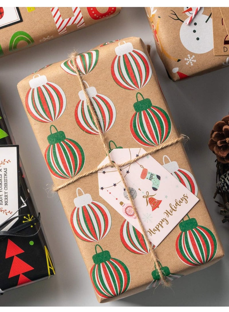 ٩٦ قطعة من كروت علامات ورقية كريسماس  مع خيوط دوبار -  للهدايا بعد تغليفها  لعطلة   عيد الميلاد مع خيوط الجوت الطبيعية ، ٦ اشكال مختلفة ملونة - Image 3