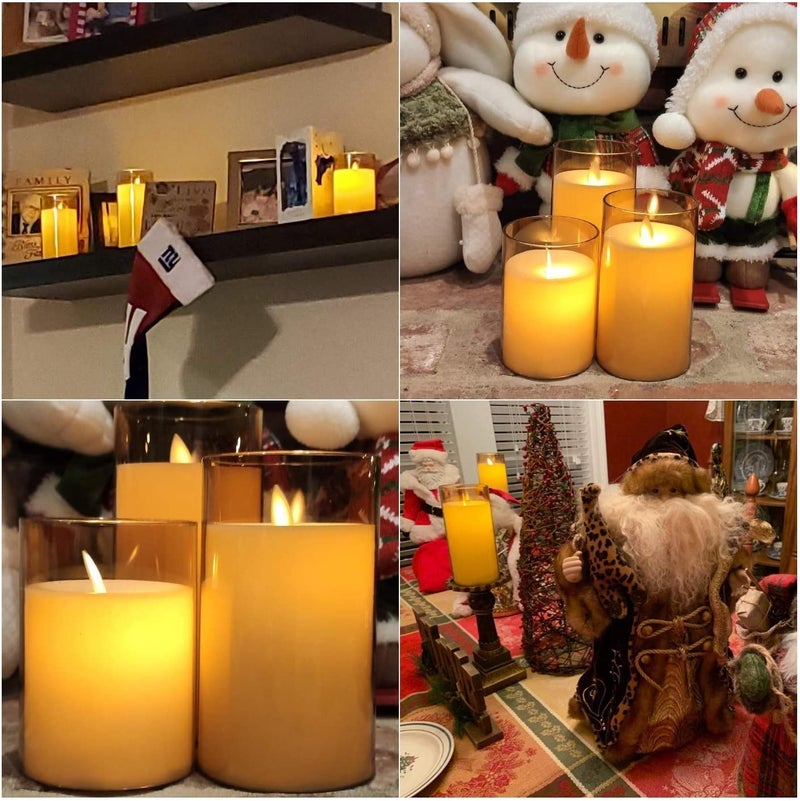 LTETTES | Set of 2 Flameless LED Candles with Gold Acrylic Fiberglass | AA Battery Powered with Remote & Timer | 3" D x 6" H for Home, Festival, Wedding Decor - Image 5