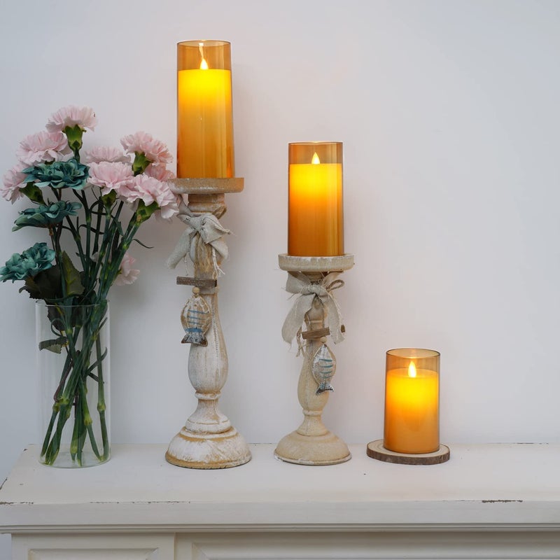 LTETTES | Set of 2 Flameless LED Candles with Gold Acrylic Fiberglass | AA Battery Powered with Remote & Timer | 3" D x 6" H for Home, Festival, Wedding Decor - Image 4