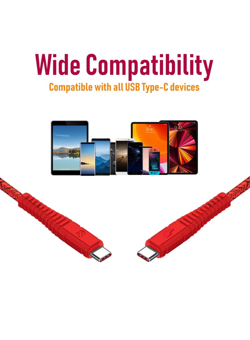 Moxedo Velox Nylon Braided Cable USB-C to USB-C Cable Fast Charge & Data Sync Compatible with iPad Mini 6, iPad Pro 2021, iPad Air 4, MacBook Pro2021, Galaxy S21, Switch, Pixel & more 3m Red - Image 5