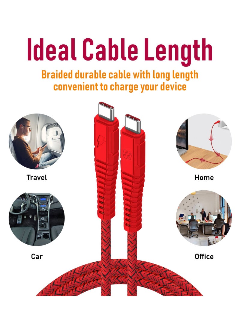 Moxedo Velox Nylon Braided Cable USB-C to USB-C Cable Fast Charge & Data Sync Compatible with iPad Mini 6, iPad Pro 2021, iPad Air 4, MacBook Pro2021, Galaxy S21, Switch, Pixel & more 3m Red - Image 4
