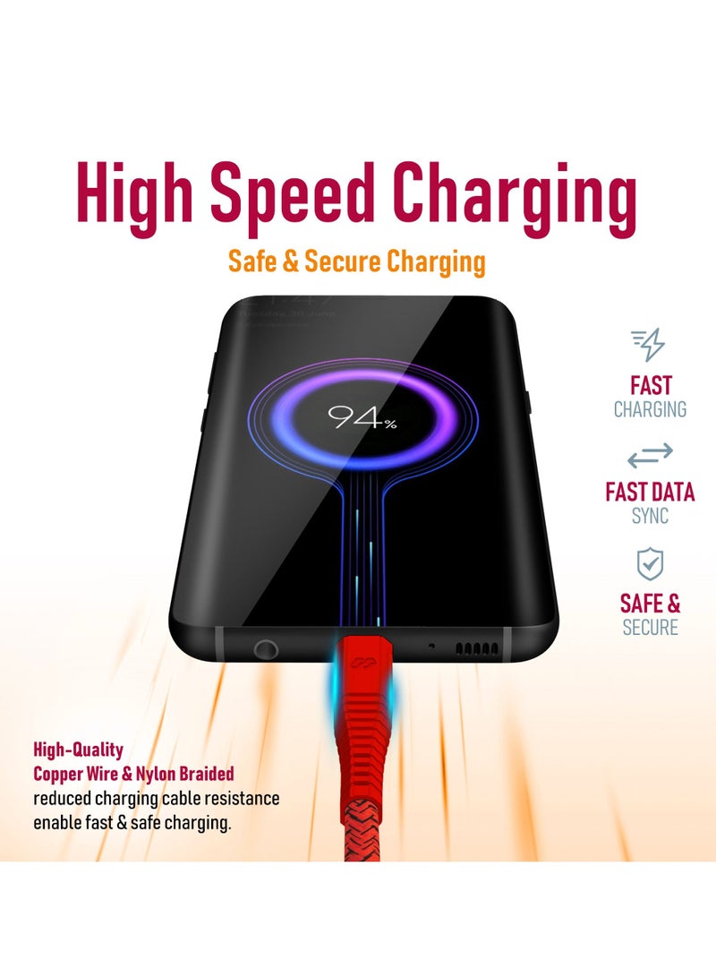 Moxedo Velox Nylon Braided Cable USB-C to USB-C Cable Fast Charge & Data Sync Compatible with iPad Mini 6, iPad Pro 2021, iPad Air 4, MacBook Pro2021, Galaxy S21, Switch, Pixel & more 3m Red - Image 3