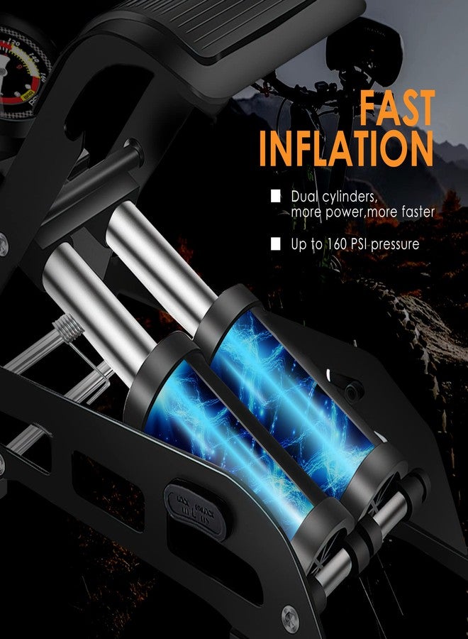 VERENO Double Barrel Bike Floor Foot Pump,Portable Air Pump Inflator Pump with 160PSI Precision Pressure Gauge Fits Presta Schrader and Deutschland Valve for Bicycle,Ball,Scooter,Car,Toys Inflatable - Image 2