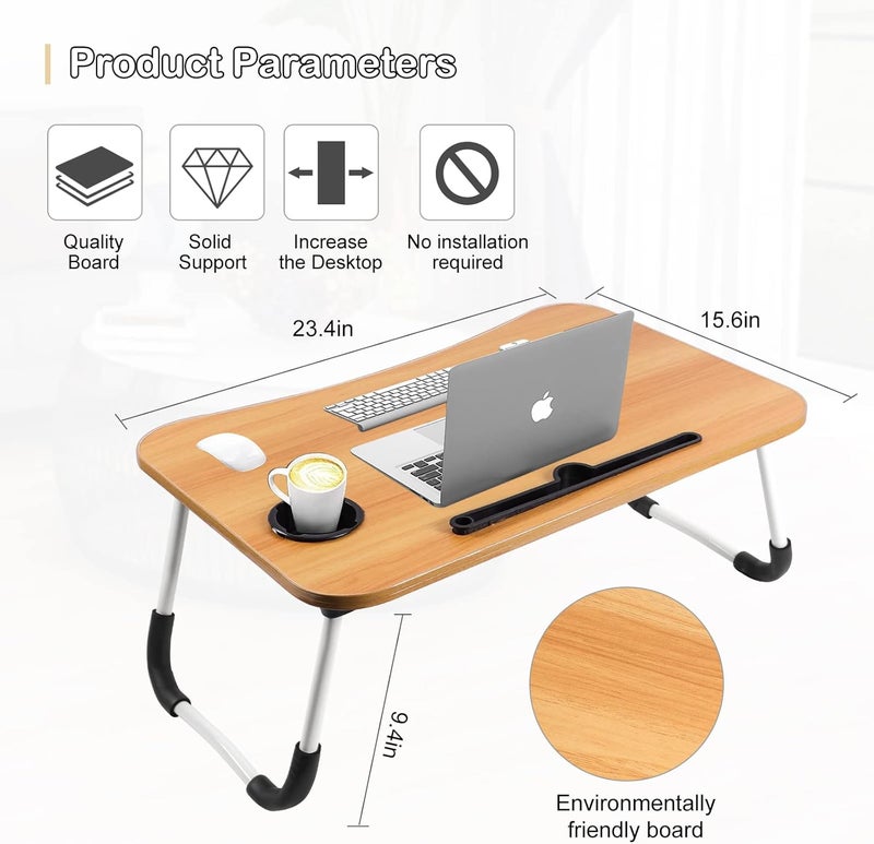 UREVO Portable Folding Laptop Table Lap Tray, Lap desk Foldable Tablet Stand Breakfast Tray for Sofa, Bed, Terrace, Balcony, Garden,Pool, Beach BEIGE - Image 3