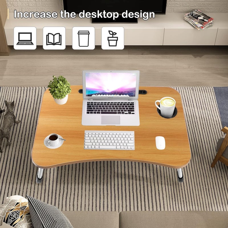 UREVO Portable Folding Laptop Table Lap Tray, Lap desk Foldable Tablet Stand Breakfast Tray for Sofa, Bed, Terrace, Balcony, Garden,Pool, Beach BEIGE - Image 2