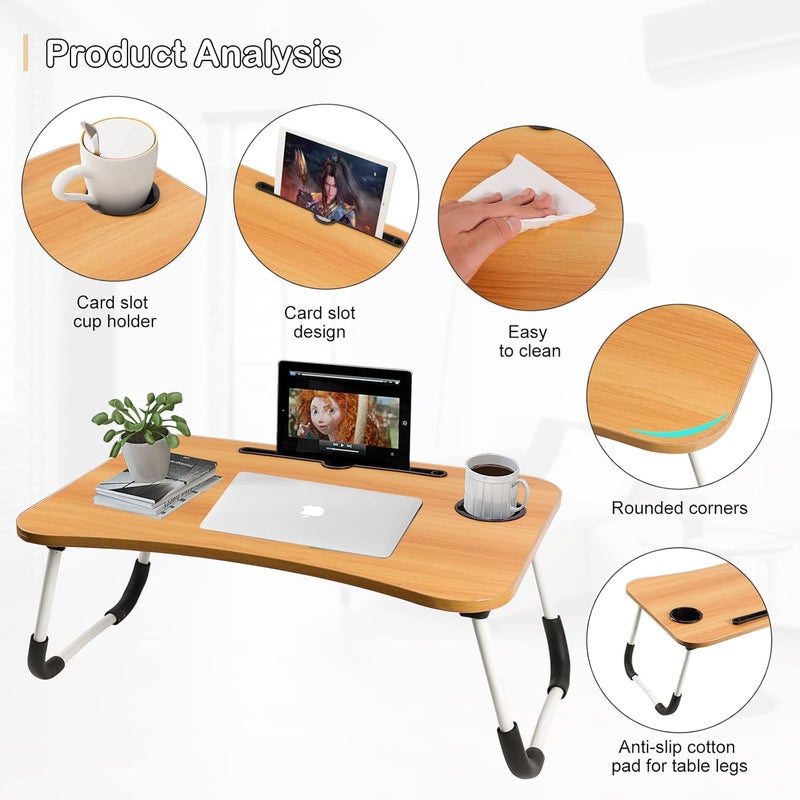 UREVO Portable Folding Laptop Table Lap Tray, Lap desk Foldable Tablet Stand Breakfast Tray for Sofa, Bed, Terrace, Balcony, Garden,Pool, Beach BEIGE - Image 4
