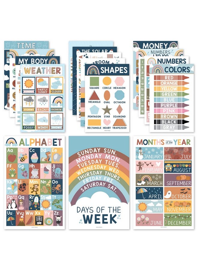 Hadley Designs 16 Boho Kids Educational Posters For Toddlers - Teacher Posters For Classroom Posters Elementary, Pre K Learning Posters For Toddlers 1-3, Boho Classroom Posters, Alphabet Poster For Toddler  - Image 1